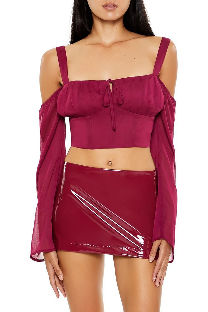 Chiffon Open-Shoulder Crop Top