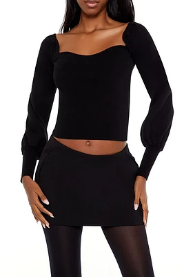 Gigot-Sleeve Sweater-Knit Crop Top