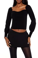 Gigot-Sleeve Sweater-Knit Crop Top