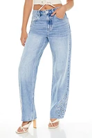 Embroidered Ornate Wide-Leg Jeans