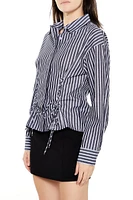 Striped Poplin Lace-Up Shirt