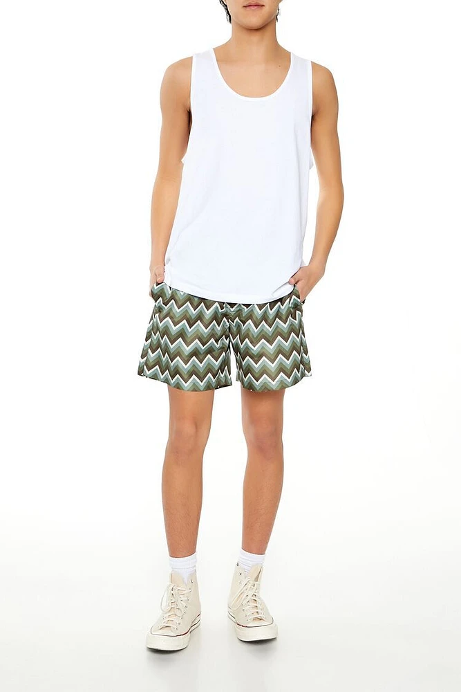 Chevron Drawstring Swim Trunks