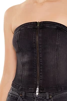 Denim Zip-Front Cropped Tube Top