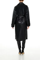 Faux Leather Notched Trench Coat