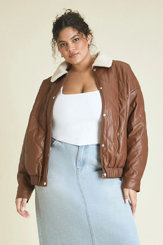 Plus Faux Leather Bomber Jacket