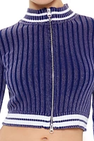 Varsity-Striped Zip-Up Sweater