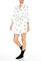 Teddy Bear Print Tie-Waist Robe