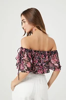 Off-the-Shoulder Floral Flounce Crop Top