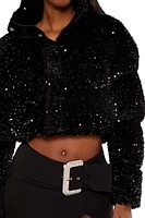 Sequin Faux Fur Puffer Jacket