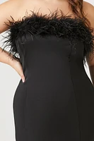 Plus Feather-Trim Tube Dress