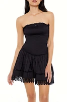 Crochet Lace-Trim Mini Dress