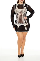 Plus Lingerie Graphic Mini Dress