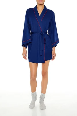 Piped-Trim Tie-Waist Robe