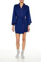 Piped-Trim Tie-Waist Robe