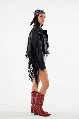 Fringe Cropped Moto Jacket