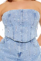 Plus Rhinestone Denim Tube Top