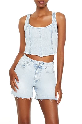 Frayed Denim Bustier Crop Top