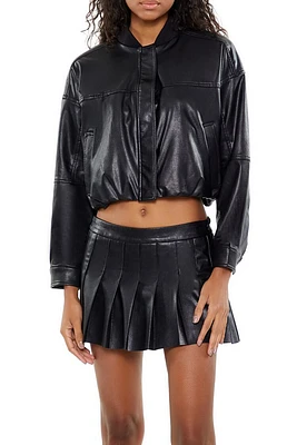 Faux Leather Cropped Bomber Jacker