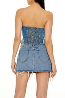 Frayed Denim Tube Crop Top