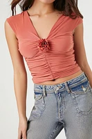 Ruched Floral Crop Top