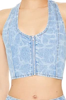 Water Print Halter Crop Top