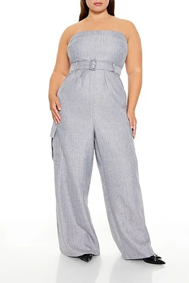 Plus Pinstriped Cargo Jumpsuit