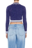 Varsity-Striped Zip-Up Sweater