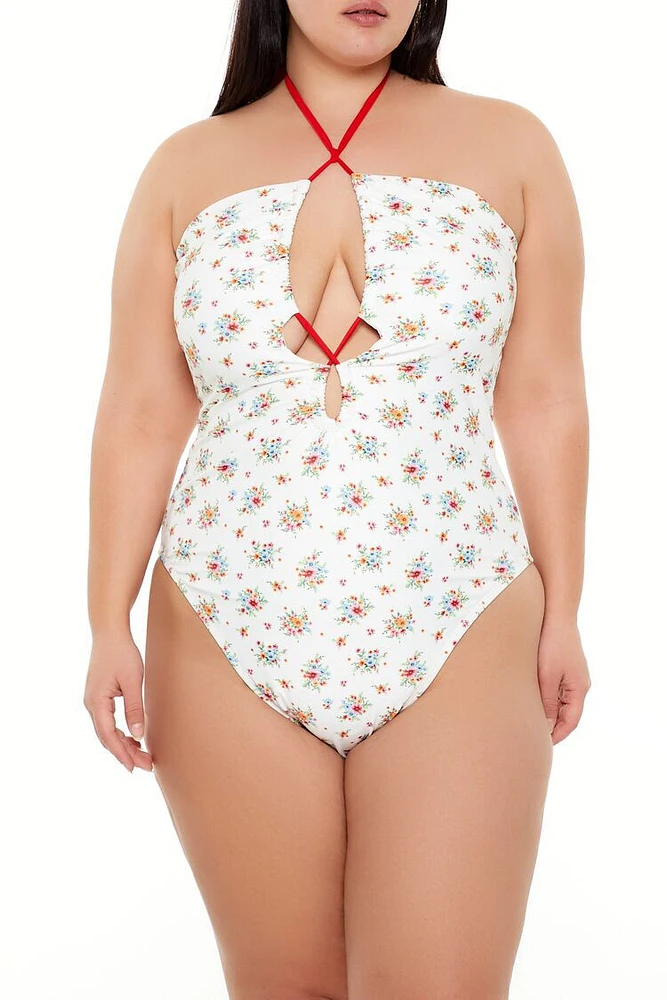 Plus Floral Monokini One-Piece Swimsuit