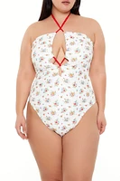 Plus Floral Monokini One-Piece Swimsuit