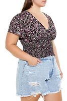 Plus Smocked Floral Print Top