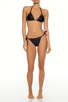 Faux Leather Laced String Bikini Bottoms