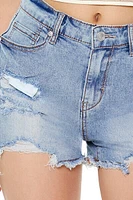 Embroidered Sharkbite Denim Shorts