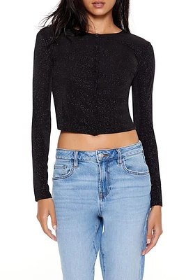 Glitter Knit Button-Up Crop Top