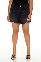 Plus Size Retro High-Rise Denim Shorts