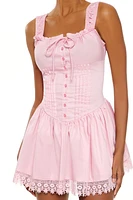 Crochet Lace-Trim Mini Dress