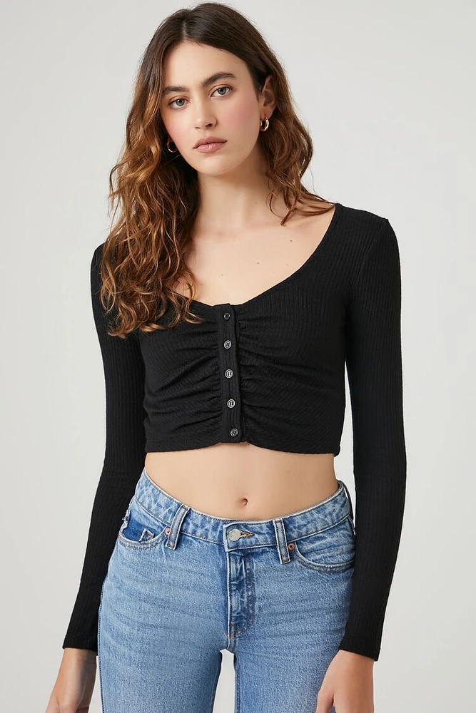 Ruched Rib-Knit Crop Top