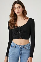 Ruched Rib-Knit Crop Top