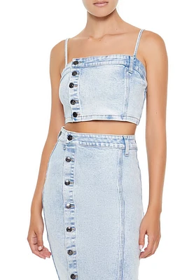 Cropped Denim Button-Front Cami