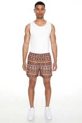 Geo Palm Tree Print Swim Trunks