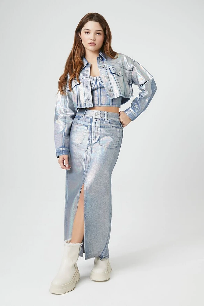 Iridescent Denim A-Line Maxi Skirt