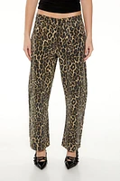 Leopard Barrel Baggy Mid-Rise Jeans