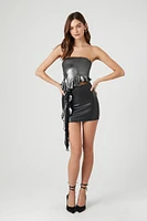 Faux Leather Ruffle Tube Top