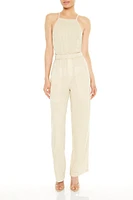 Twill Lace-Up Wide-Leg Jumpsuit