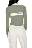 Ribbed Two-Tone Cutout Sweater