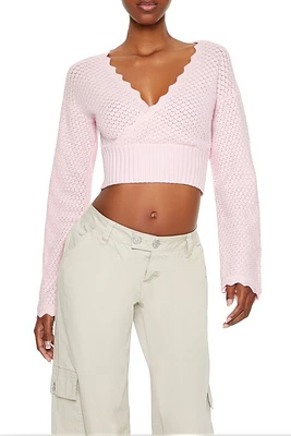 Pointelle Knit Cropped Sweater