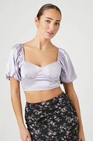 Satin Puff-Sleeve Crop Top
