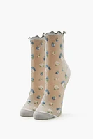 Sheer Mesh Floral Quarter Socks