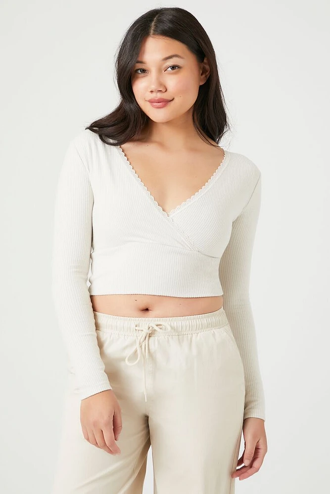 Ribbed Lace-Trim Crop Top