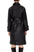 Faux Leather Tie-Waist Trench Coat