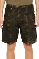 Distressed Camo Denim Shorts